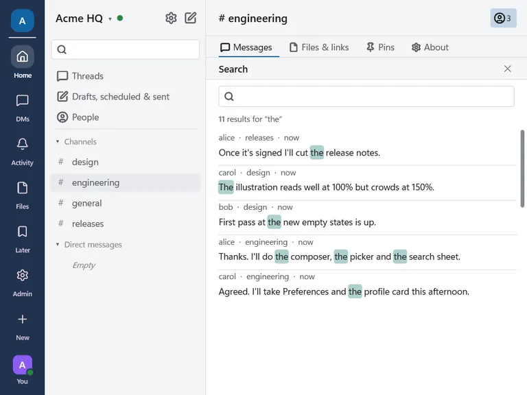 OpenChime: search across a workspace.