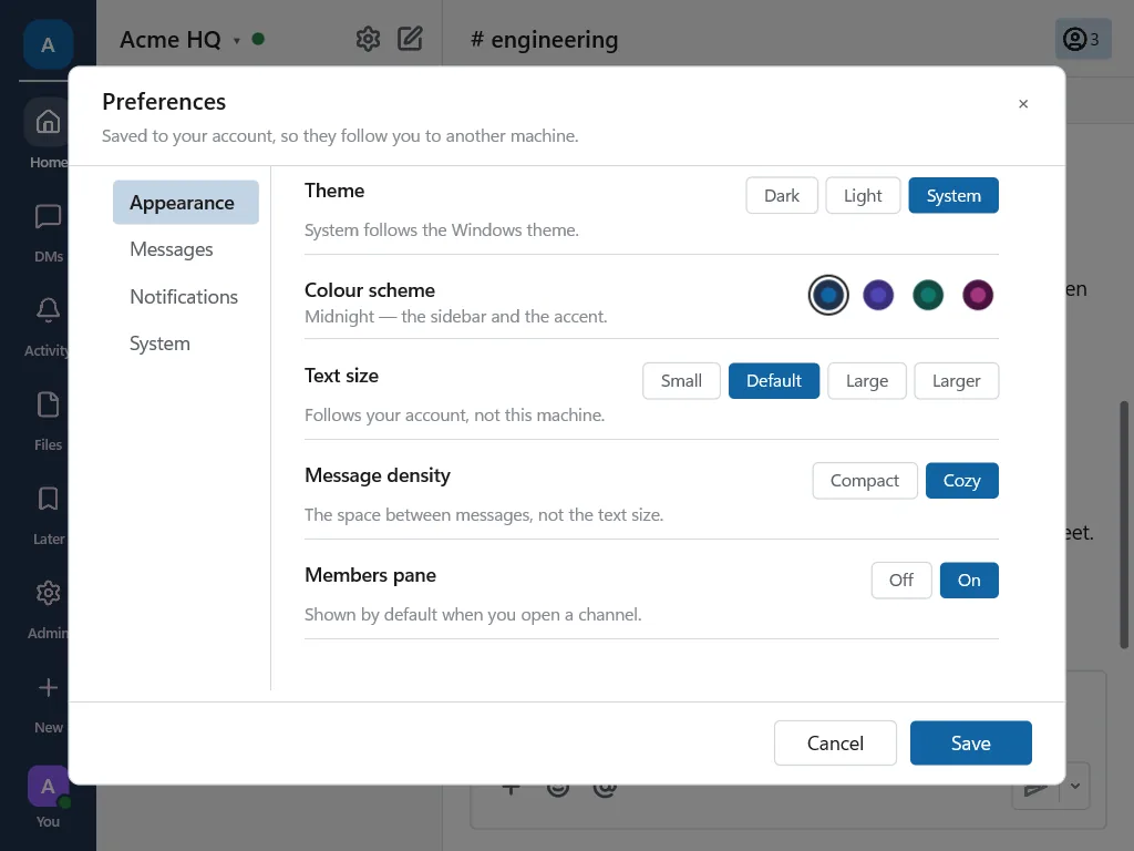 OpenChime: the preferences window, full size.